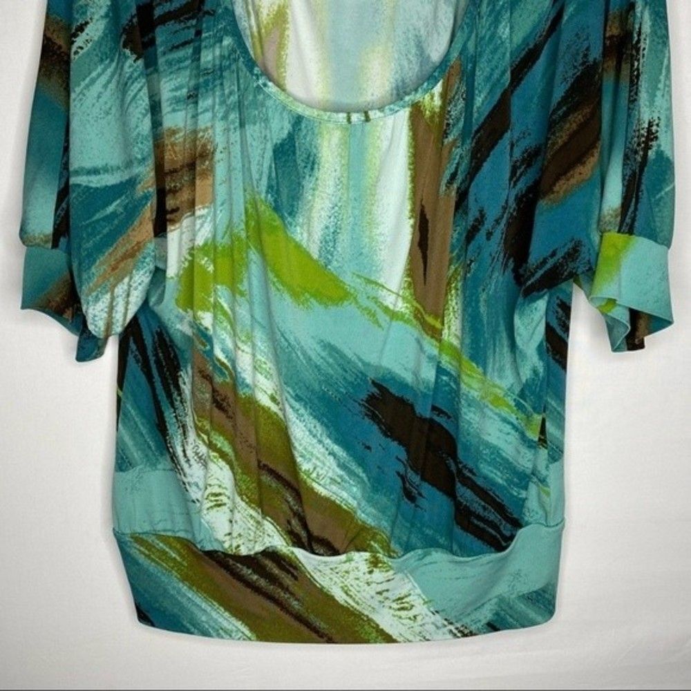 5/$25 Apt 9 Green Brown Teal Short Sleeve Stretch Blouse M - Picture 4 of 9